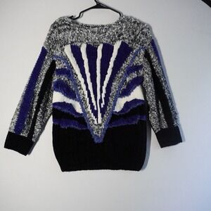 VTG Bonnie And Bill Multicolor Patterned Blue Sweater S Acrylic Sparkle Pullover